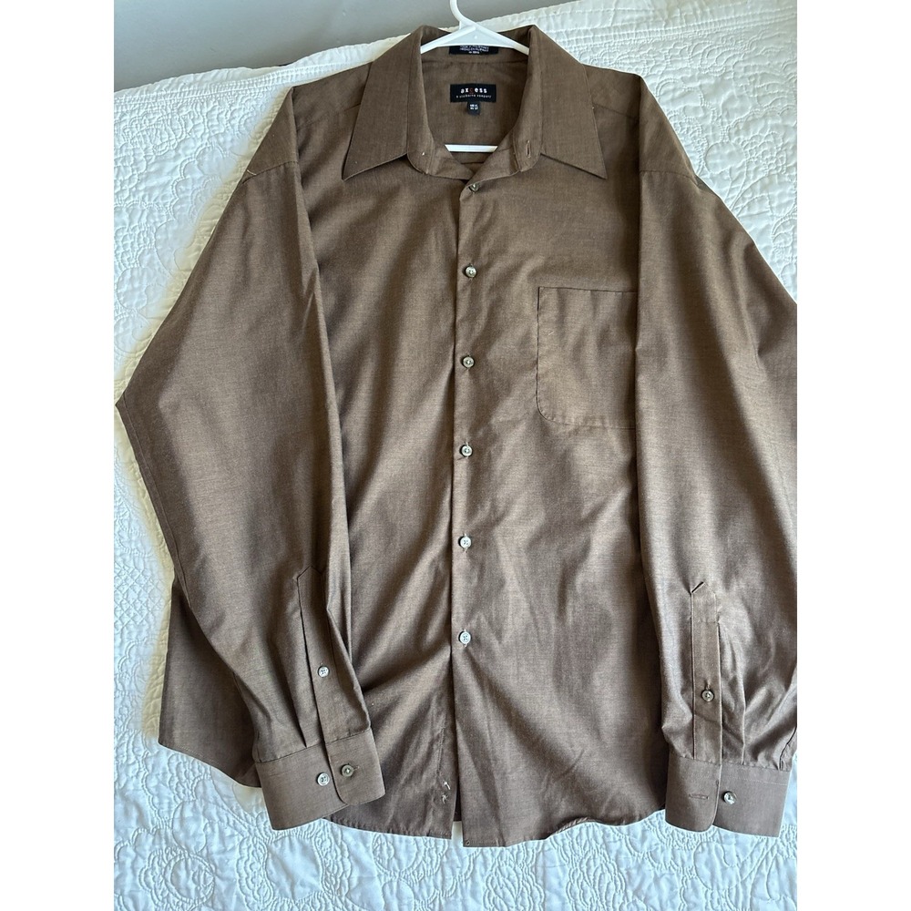 Axcess Claiborne Men's Large Button Up Shirt Long Sleeves Brown 100% Cotton